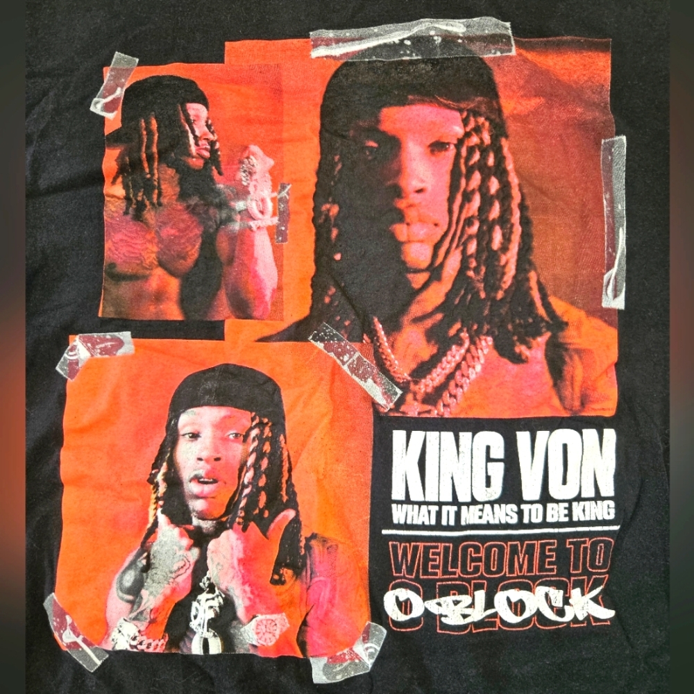 King Von Black Graphic T-Shirt with Red Accents